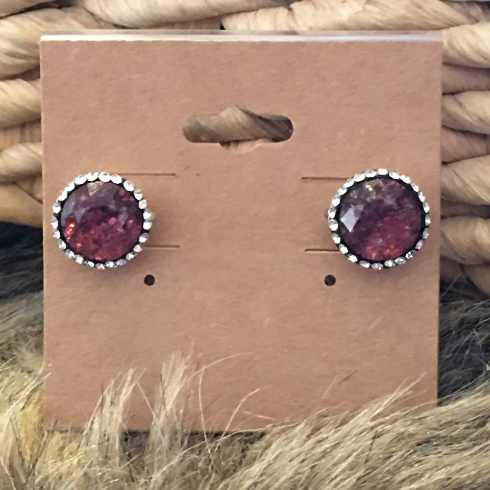 Vintage purple crackle glass stone earrings